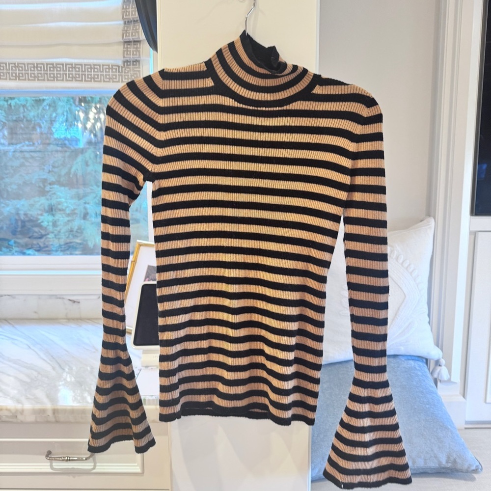 Nanushka Black and Tan Striped Turtleneck Top
